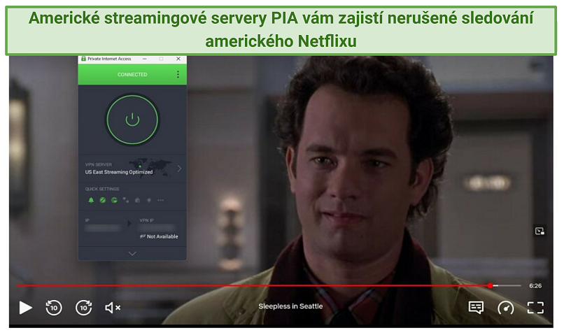 PIA US server streaming Sleepless in Seattle on US Netflix