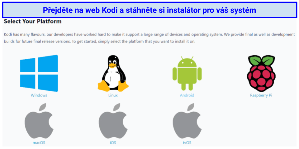 Screenshot showing you can download Kodi from the official website