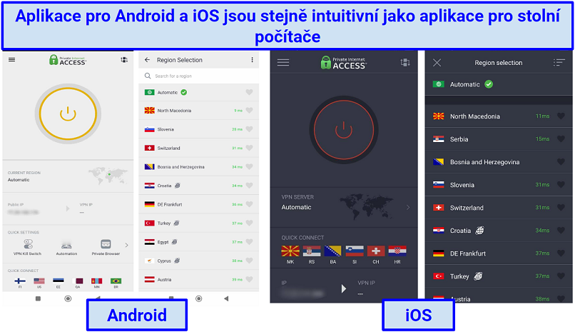 Screenshot of PIA's Android and iOS apps