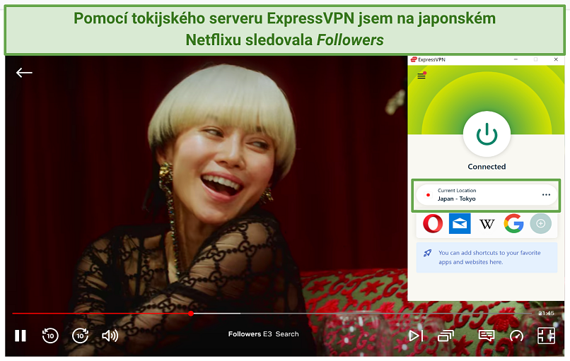 Screenshot of ExpressVPN unblocking Japanese Netflix