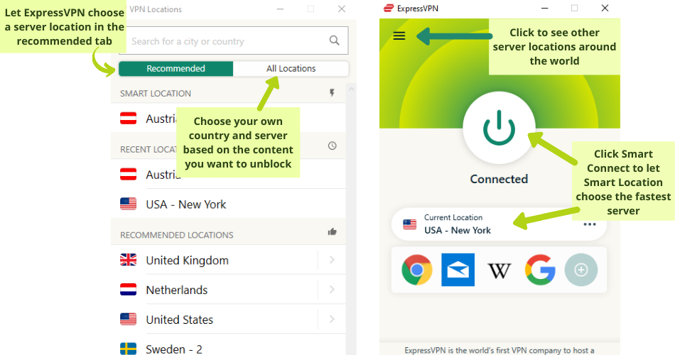 Screenshot of connecting to ExpressVPN's server