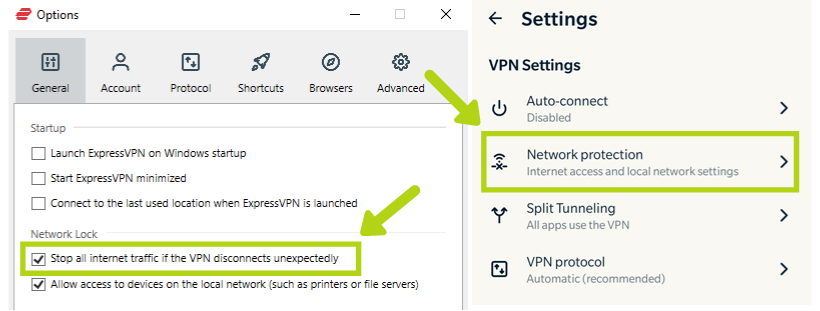 Screenshot of ExpressVPN's Network Lock feature