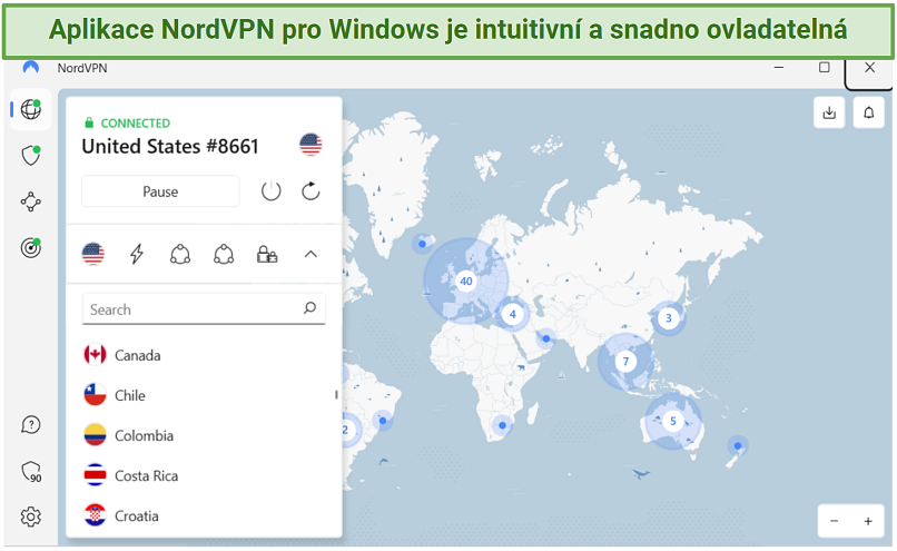Screenshot of NordVPN's Windows app