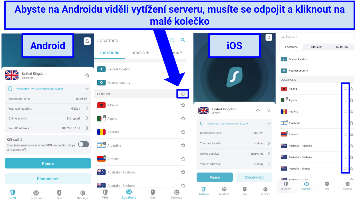 Screenshot comparing Surfshark's Android and iOS apps