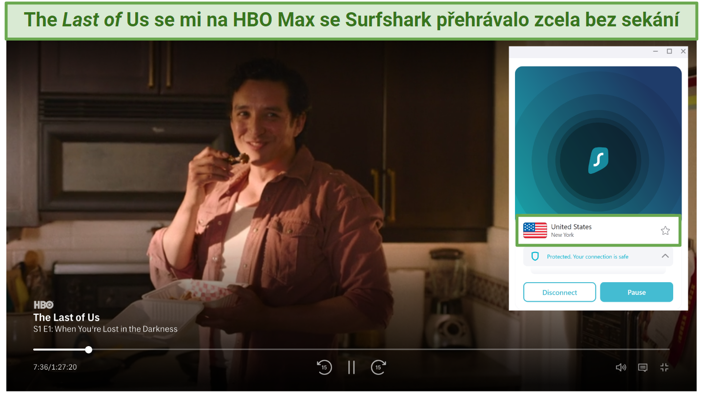 Screenshot of Surfshark unblocking HBO Max on US servers