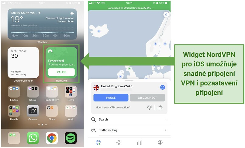 Screenshot of NordVPN's iOS widget