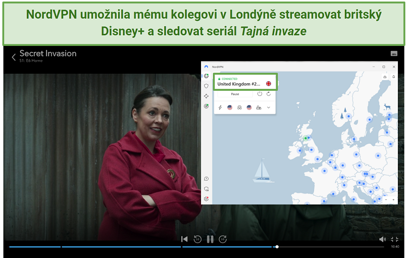 Screenshot of NordVPN's UK servers working with Disney+ to stream Secret Invasion