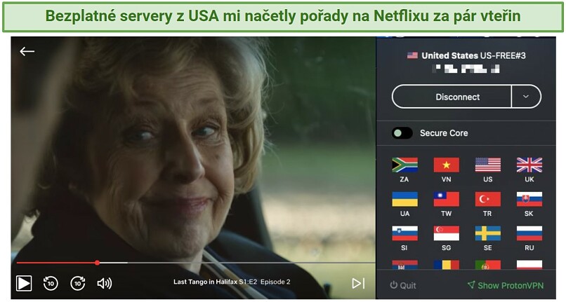 Screenshot of protonVPN unblocking Netflix US