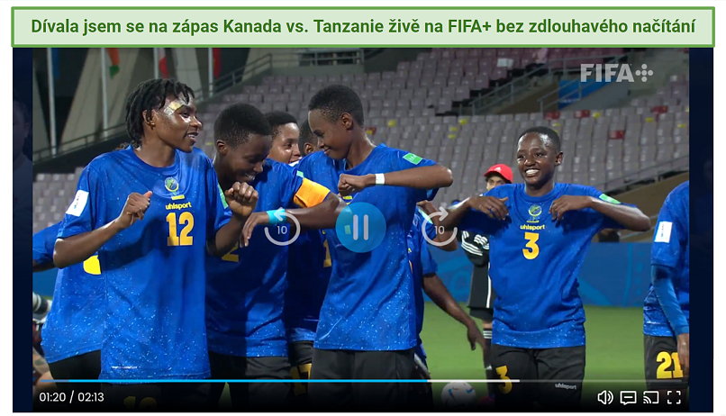 A screenshot of streaming a football match Canada vs Tanzania on FIFA+