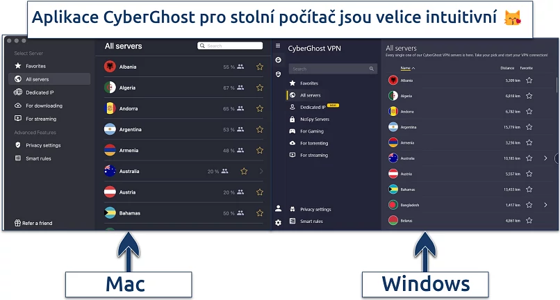 Screenshot of CyberGhost's desktop apps