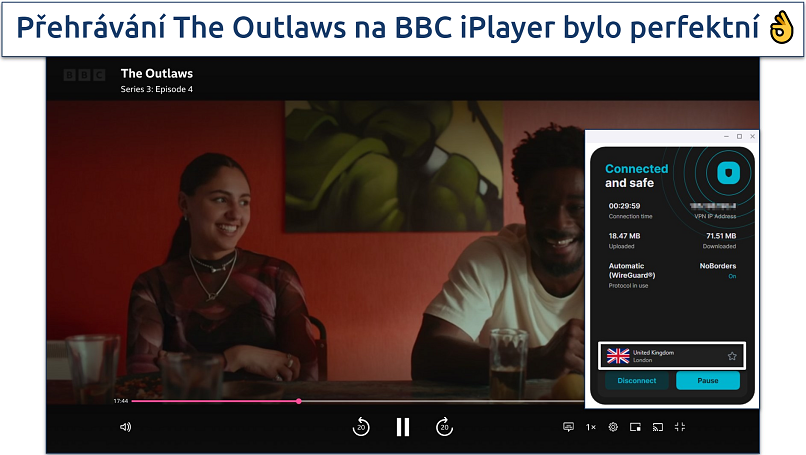 Screenshot of Surfshark's London server streaming BBC iPlayer