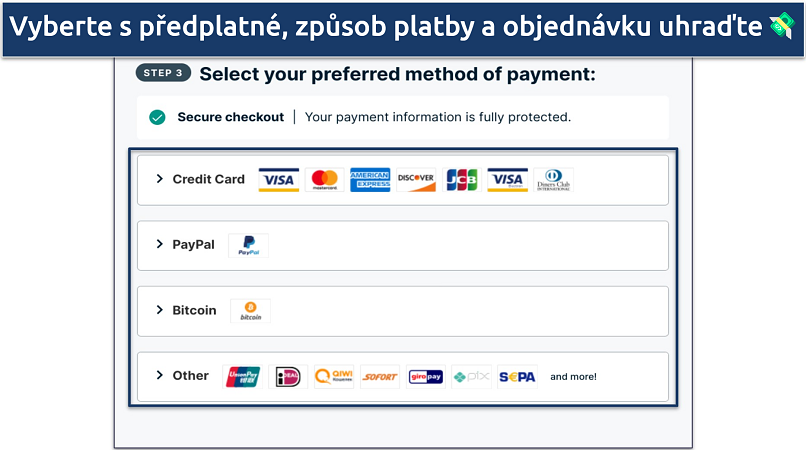 A screenshot of ExpressVPN's checkout page showing payment options