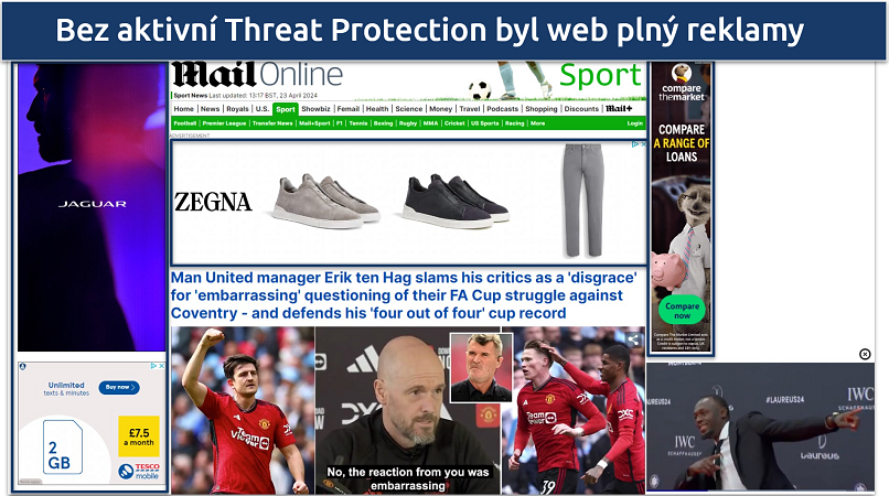 Screenshot of Mail Online with lots of ads showing