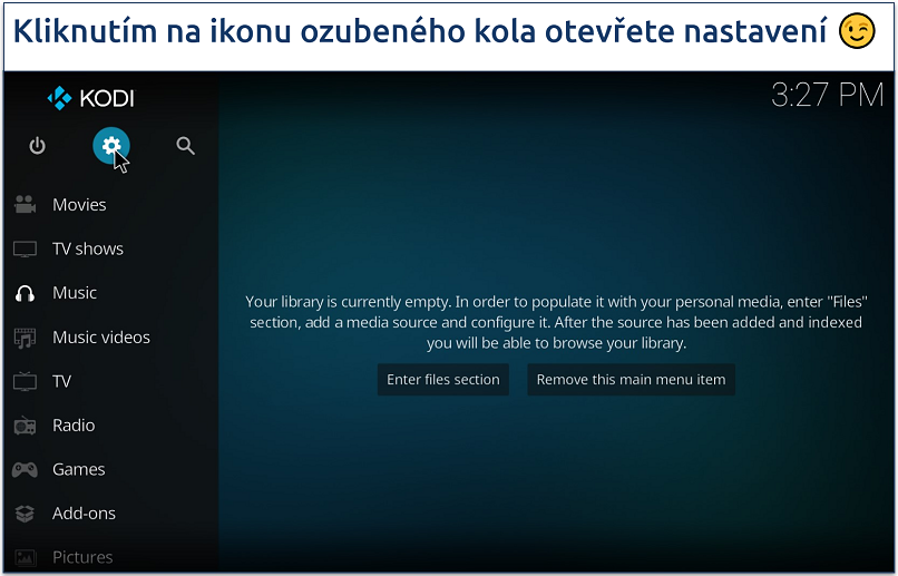 Screenshot showing the Kodi homepage