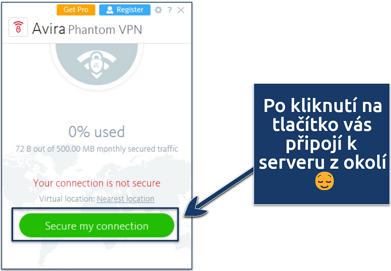 Screenshot showing how to enable Avira Phantom VPN