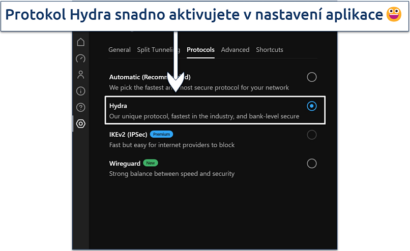 Screenshot showing how to enable Hydra protocol