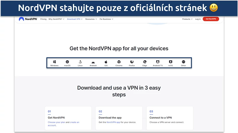 Screenshot of NordVPN's download page on the website