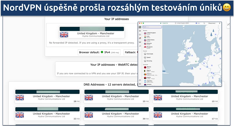 Screenshot of NordVPN's leak protection test