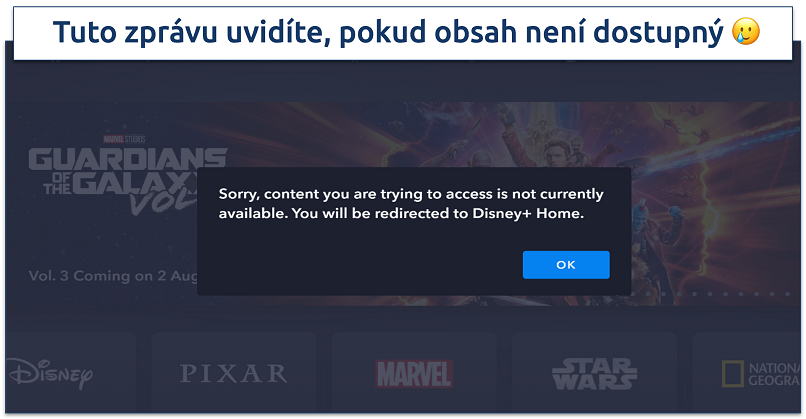 Screenshot of Disney Plus restricted content error message