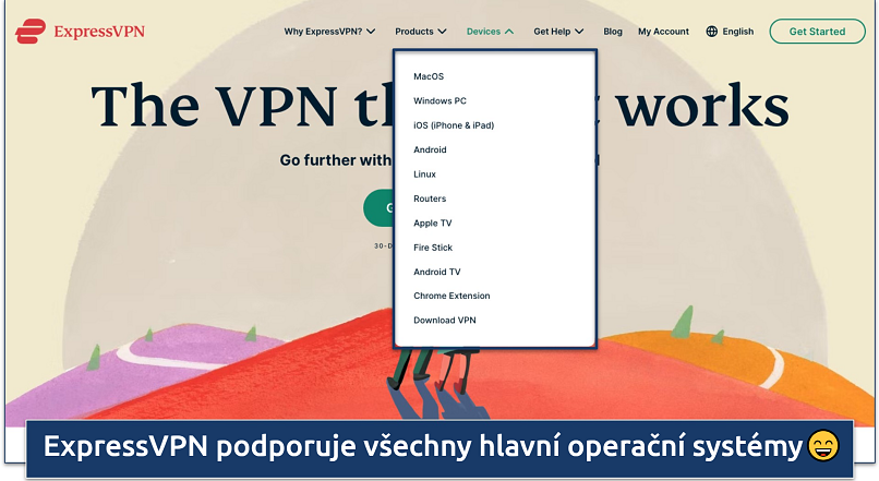 Screenshot of the compatible device list on the ExpressVPN landing page