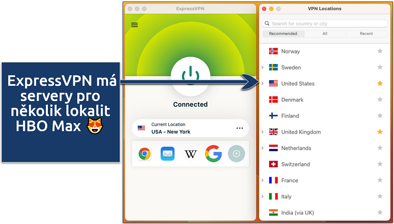 Screenshot of ExpressVPN's server list