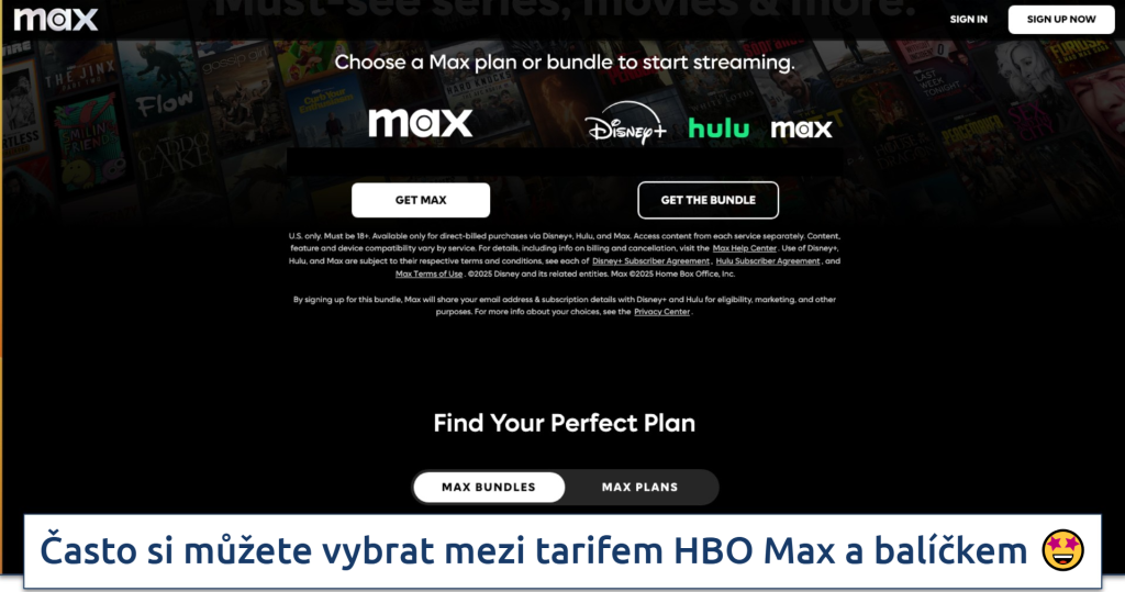 Screenshot of the HBO MAX plans page