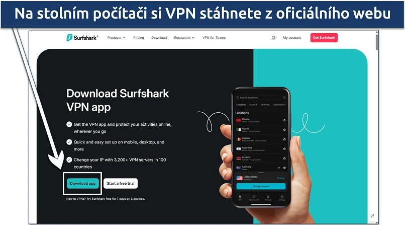 Screenshot of Surfshark's download page from its official website 