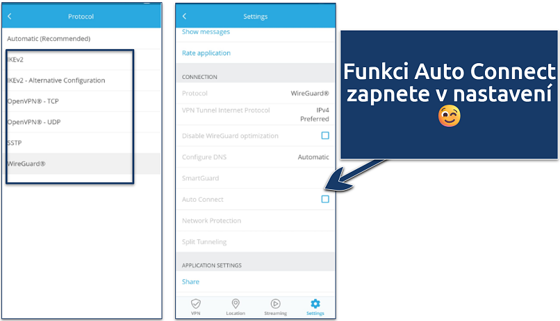 Screenshot showing how to enable Auto Connection on hide.me's Android app