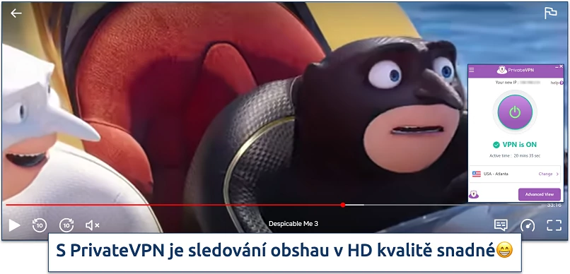 Screenshot of streaming Despicable Me 3 with Private VPN connected