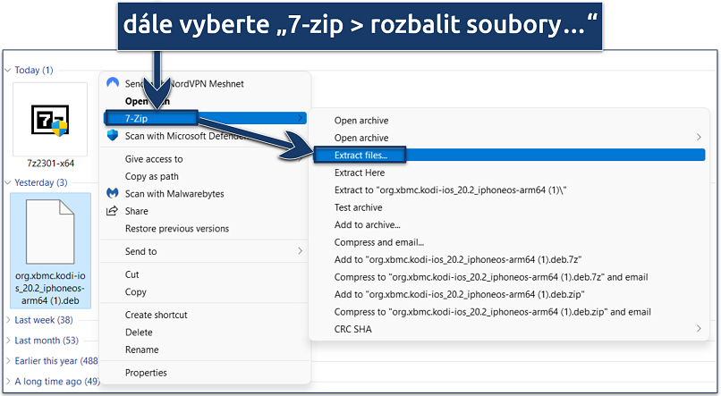 image showing how to extract files with 7-zip